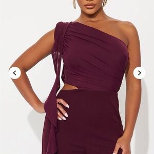 Lorelei One Shoulder Wide Leg Jumpsuit Burgundy NWT XS